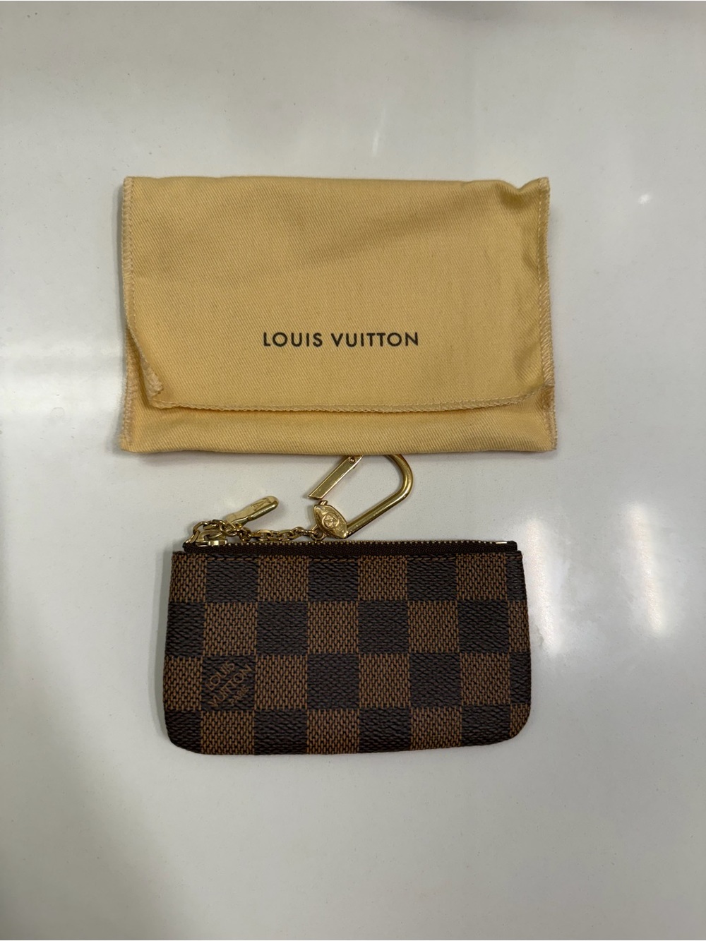 Louis Vuitton Damier Ebene Key Pouch with Gold Hardware
